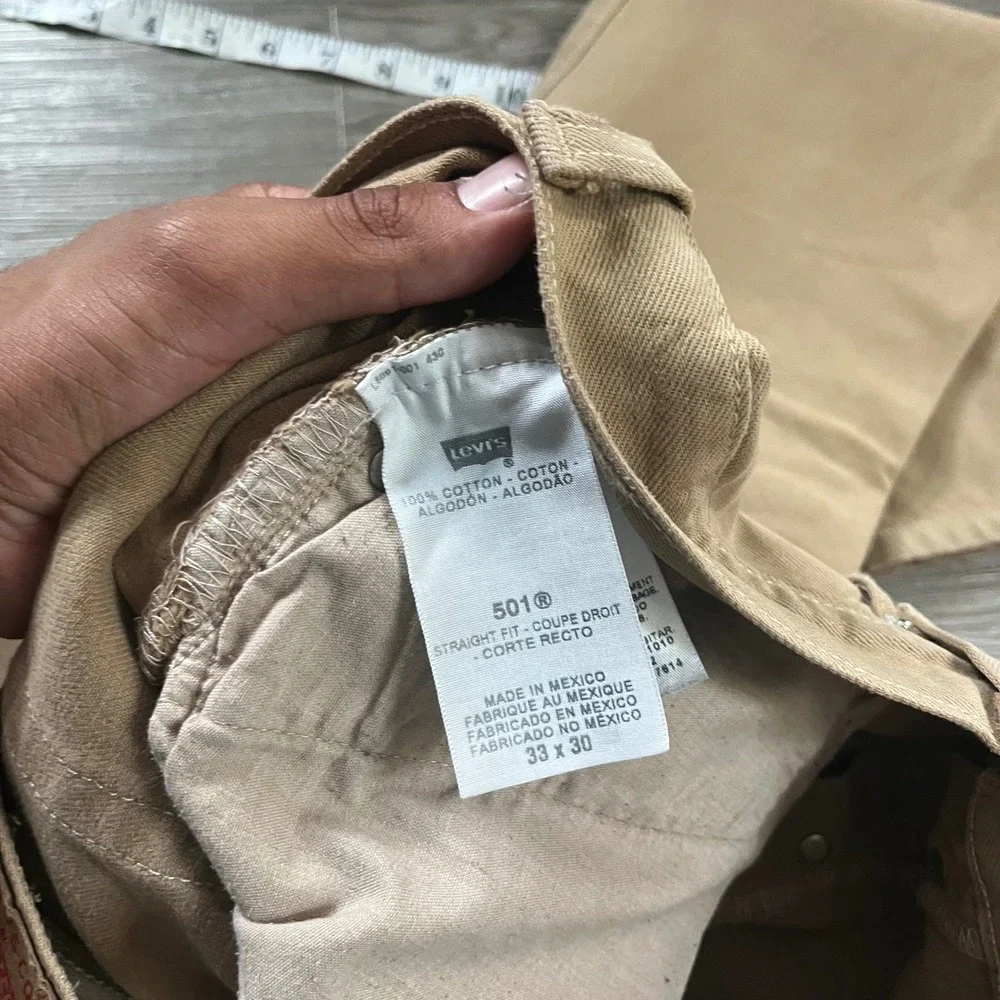 Vintage Levis 501 Original Straight Fit Jeans Tan Khaki Cotton Denim Mens 33x30